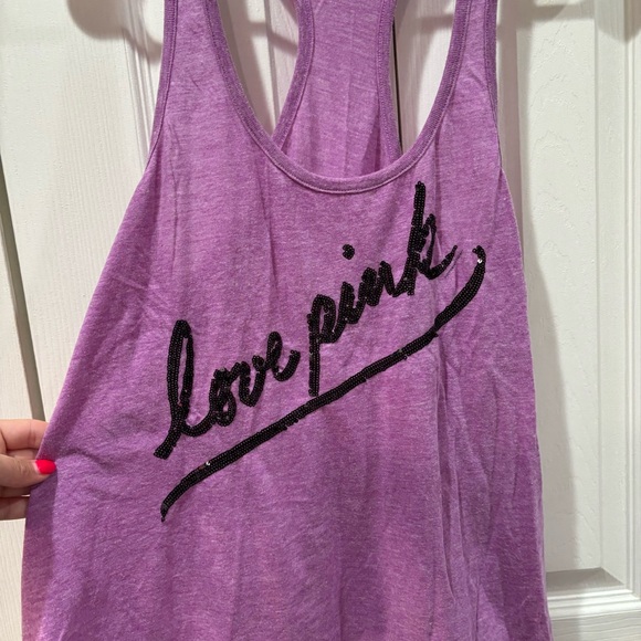 VS PINK Women’s Purple & Black Racerback Sequins Tank Top - size S - Picture 2 of 5